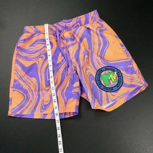 Vintage MTV Mens Music Television Logo Board Shorts Swim Trunks Orange Purple La - Picture 5 of 10